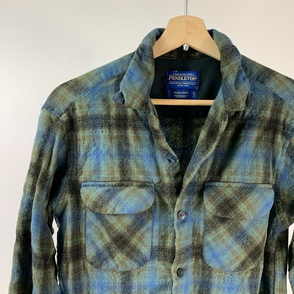 Pendleton Portland Oregon Plaid Green/Blue Button Down 100% Wool Shirt XS - Picture 3 of 10